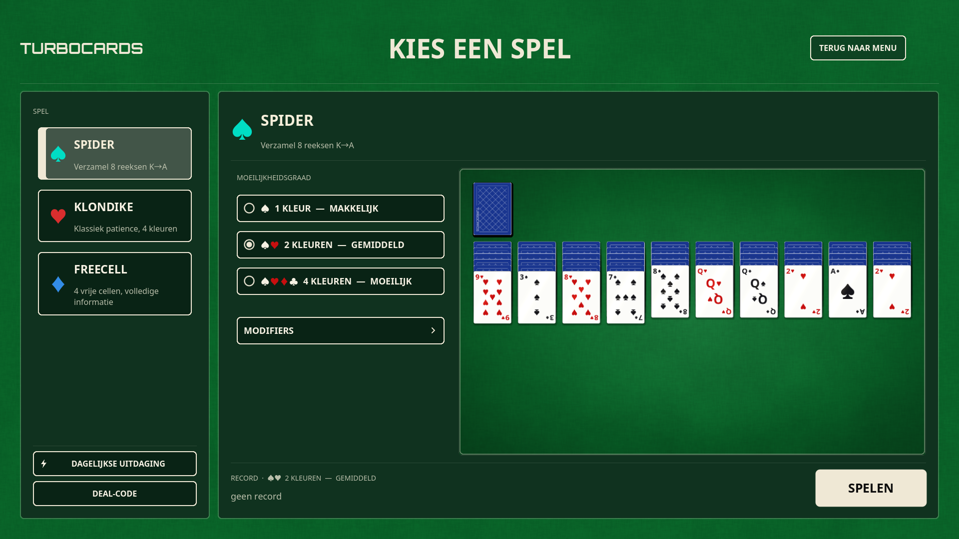 Een spel en modifiers kiezen
