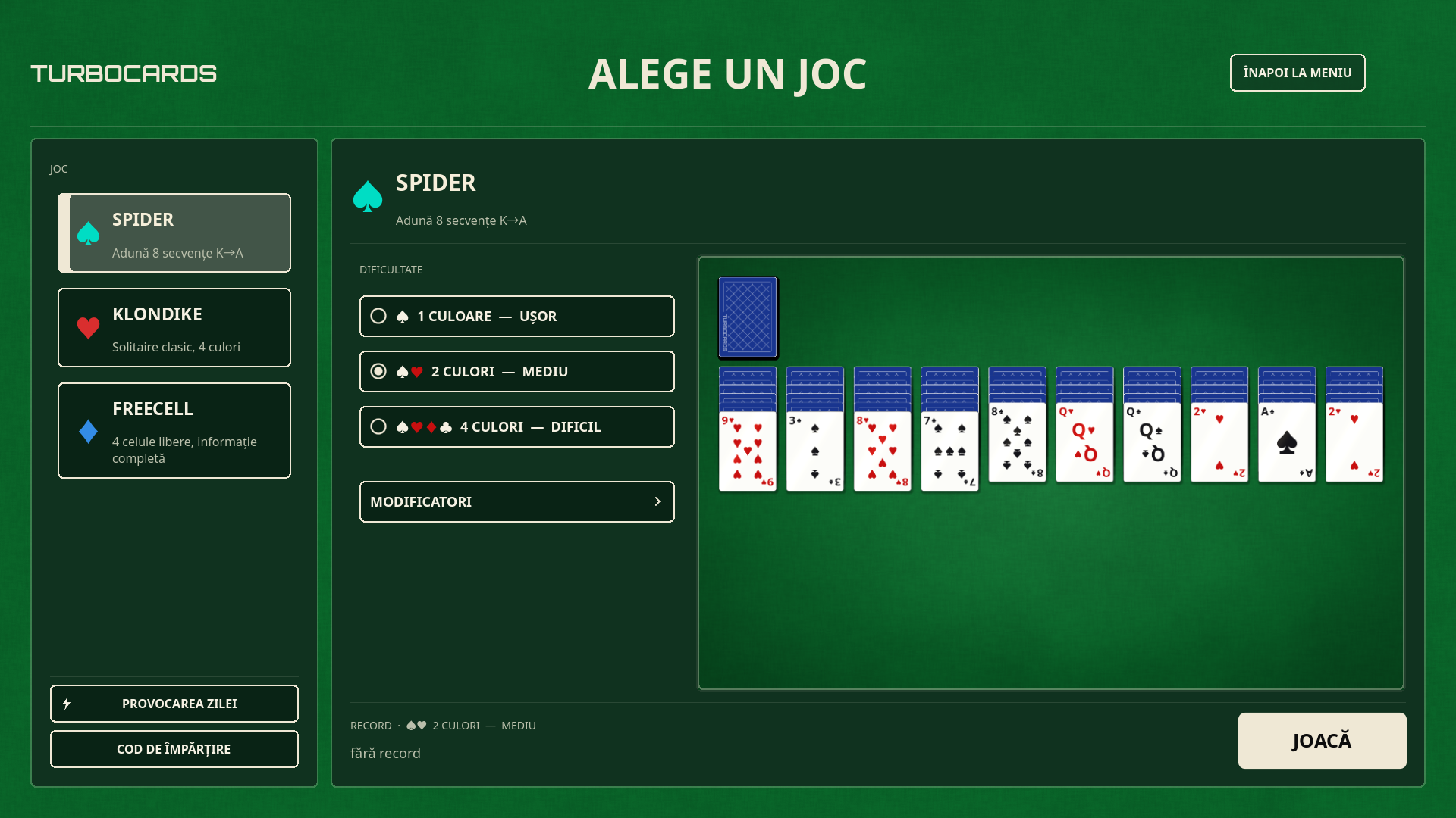 Alegerea jocului și a modificatorilor