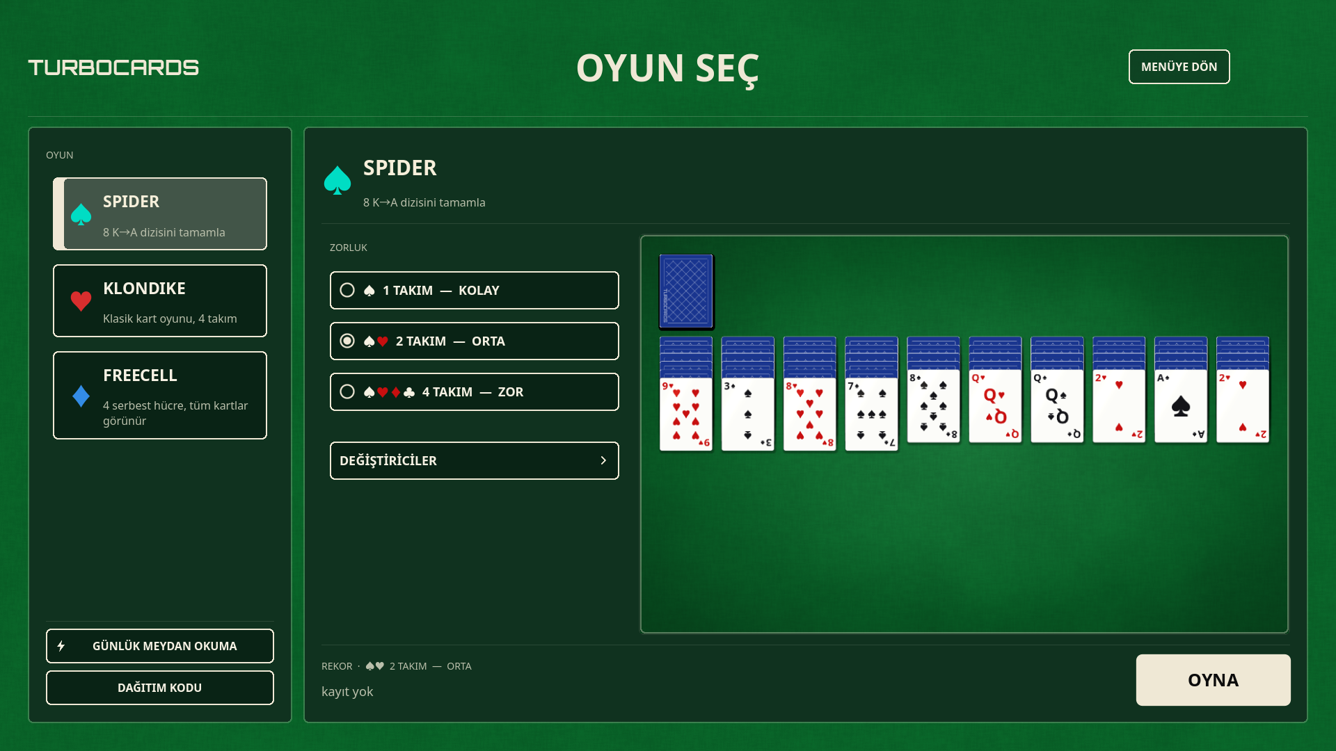 Oyun ve değiştirici seçimi